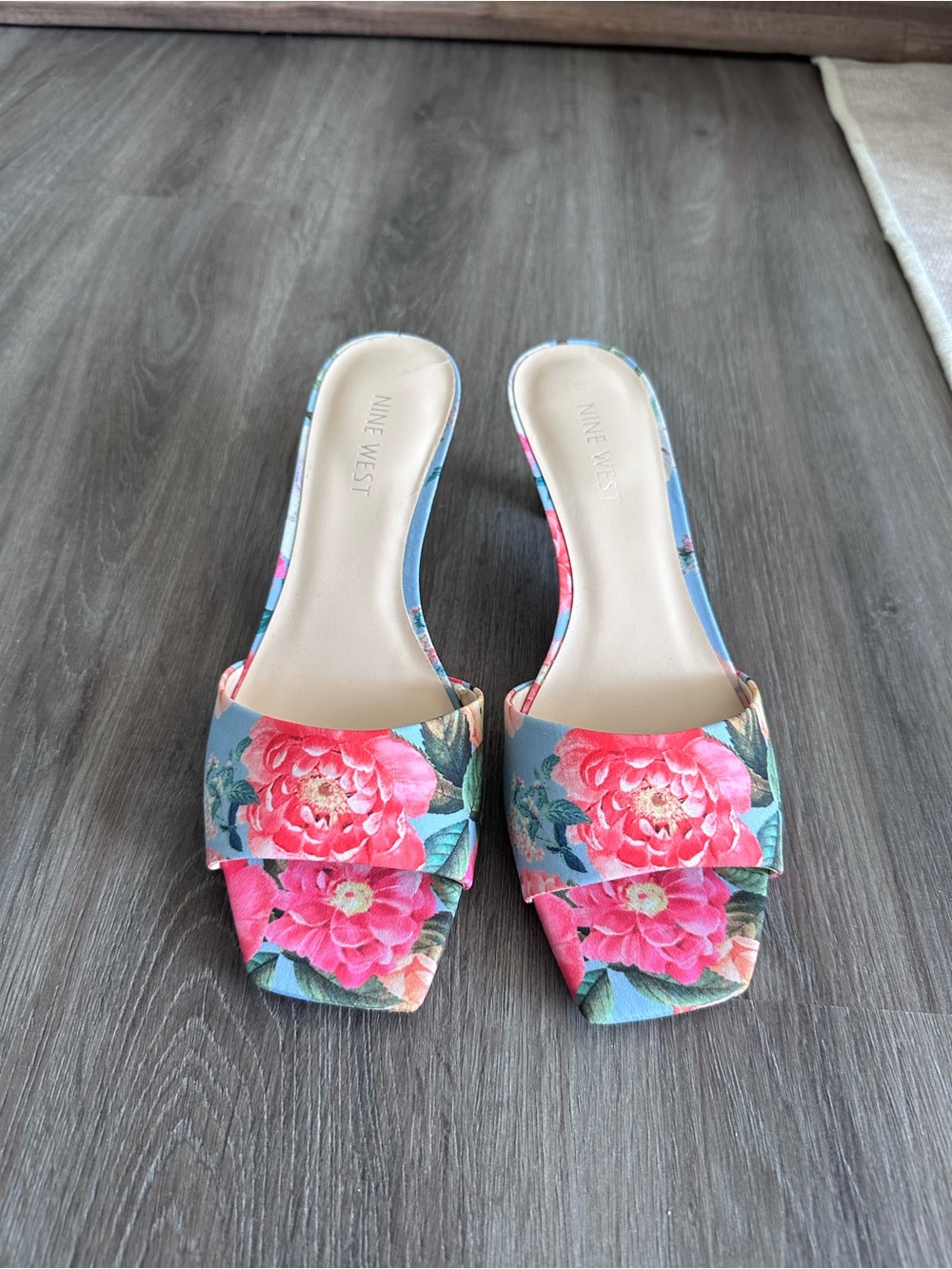 Nine West Women's Pink Floral Slide Sandals